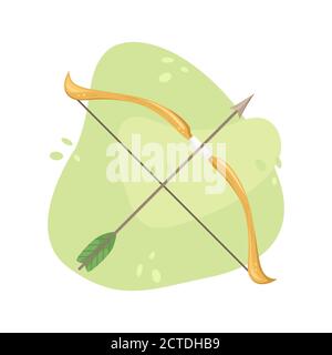 Vector illustration of a wooden bow with a bowstring and arrow. Stock Vector