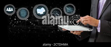 Businessman focused on case study. study online, e learning Stock Photo
