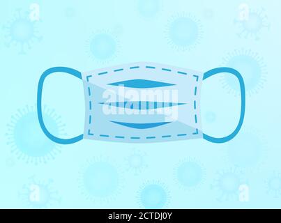 Realistic medical face mask isolated on light-blue background. Coronavirus COVID-19 protection. Pandemic outbreak, quarantine time. Vector Stock Vector
