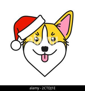 Cute corgi dog in santa claus hat Stock Vector