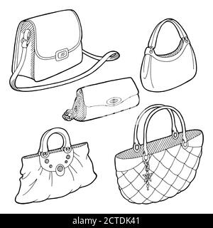 Bag set graphic black white sketch illustration vector Stock Vector