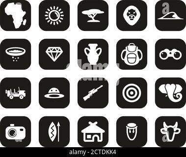 Africa Or African Culture Icons White On Black Flat Design Set Big Stock Vector