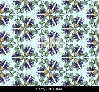 Irises vector seamless pattern as art nouveau botanical endless texture wallpaper or textile tile ornament in retro style. Stock Vector