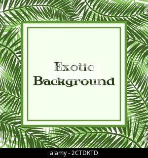 Floral Background, Green Tropical Palm Tree Leaves and Frame. Vector Stock Vector