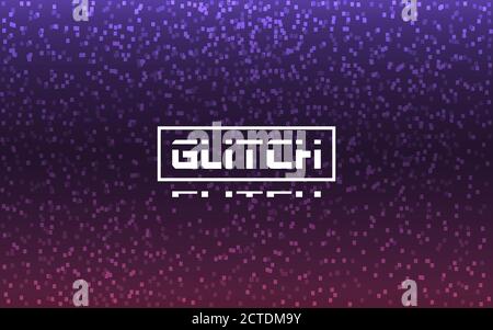 Glitch stylized on pixel backdrop. Game texture or futuristic banner. Modern digital background. Broadcast template. Web page or poster. Vector Stock Vector