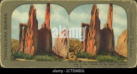 Cathedral Spires: giant rock formations in the 'Garden of the Gods,' Colorado, U.S.A., still image, Stereographs, 1850 - 1930 Stock Photo