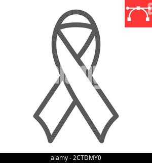 Worlds AIDS day line icon, aids and hiv, red ribbon sign vector graphics, editable stroke linear icon, eps 10. Stock Vector