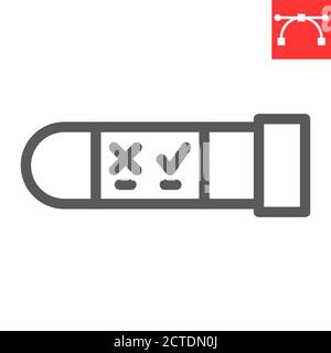 HIV test tube line icon, aids and hiv, vial for analysis sign vector graphics, editable stroke linear icon, eps 10. Stock Vector
