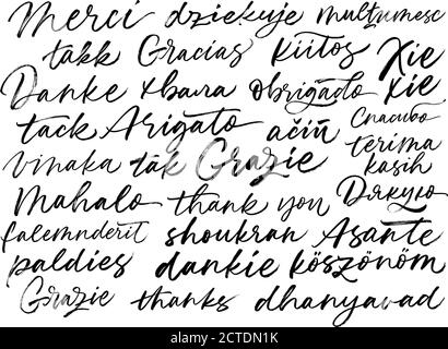 Thank you phrases in different languages.  Stock Vector