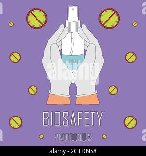 Biosafety protocols poster. Make use of alcohol - Vector Stock Vector