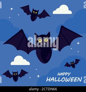 happy halloween with bats cartoons vector design Stock Vector