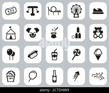 Amusement Park Icons Black & White Flat Design Set Big Stock Vector