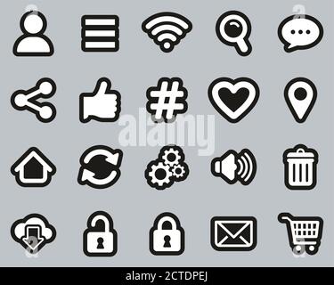 App Menu Icons White On Black Sticker Set Big Stock Vector