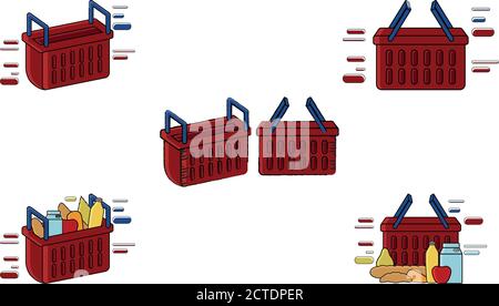 Set of shopping baskets icons with foods and beverages - Vector Stock Vector