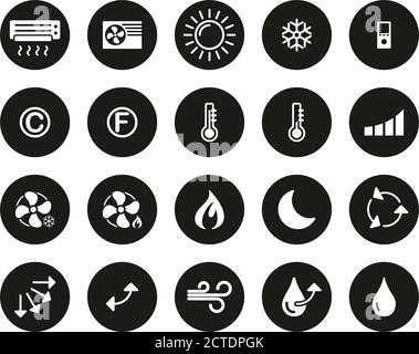 Air Conditioning Icons White On Black Flat Design Circle Set Big Stock Vector
