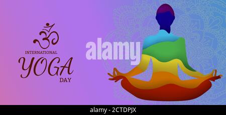 21 June Happy international yoga day banner or poster meditation