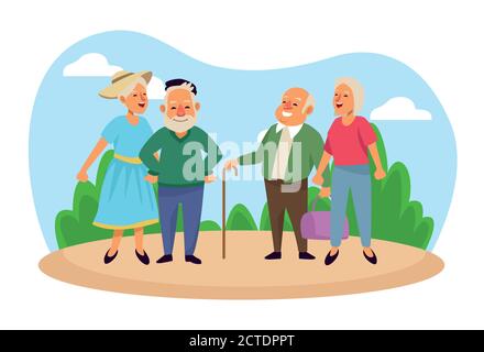 old couples in the camp active seniors characters vector illustration design Stock Vector