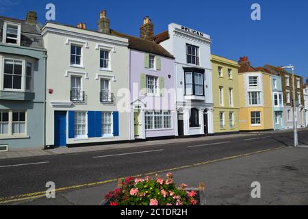 Historic and colourful houses in the old town of Deal on the Kent coast, by the English Channel. Popular for daytrips from London Stock Photo