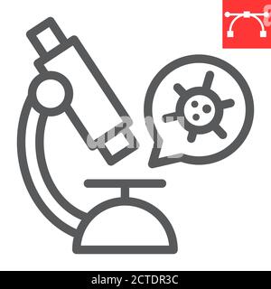 Virus research line icon, HIV and coronavirus, microscope sign vector graphics, editable stroke linear icon, eps 10. Stock Vector