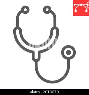 Stethoscope line icon, medical and doctor, physical examination sign vector graphics, editable stroke linear icon, eps 10. Stock Vector