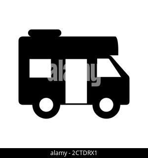 Travel RV icon, holiday trip in motorhome with packing on roof, minimalist vector illustration symbol Stock Vector