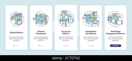 Behavior metrics elements onboarding mobile app page screen with concepts Stock Vector