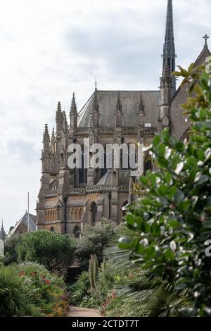 Arundel Cathedral church of our lady and St Philip Howard in West Sussex, England. Summer 2020 flowers blooming. Stock Photo