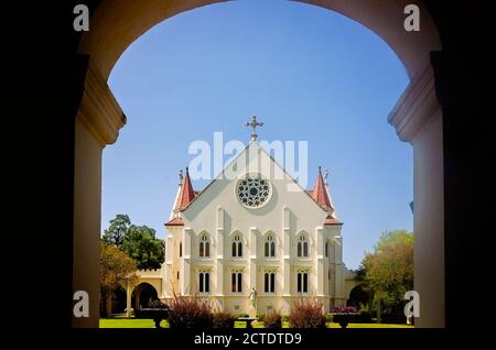 St. Joseph’s Chapel is pictured from the Lucey Administration Center at Spring Hill College, Aug. 22, 2020, in Mobile, Alabama. Stock Photo