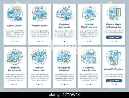 Biometrics usage onboarding mobile app page screen with concepts set Stock Vector