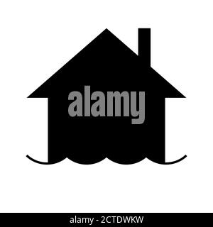 Flooded house under water simple vector, minimalist vector illustration symbol Stock Vector