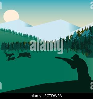 The dog chases the wild boar Stock Vector