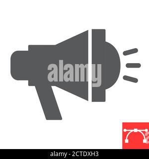 Bullhorn glyph icon, loudspeaker and megaphone, spread of information sign vector graphics, editable stroke solid icon, eps 10. Stock Vector