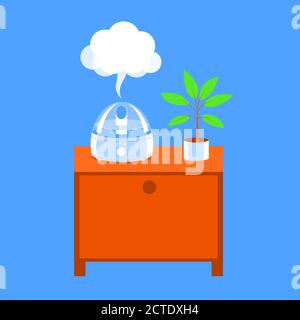Humidifier on a wooden chest. Stock Vector