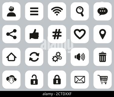 App Menu Icons Black & White Flat Design Set Big Stock Vector
