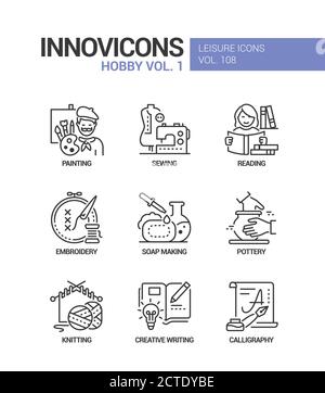 Hobby and activities - line design style icons set Stock Vector