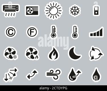Air Conditioning Icons Black & White Sticker Set Big Stock Vector