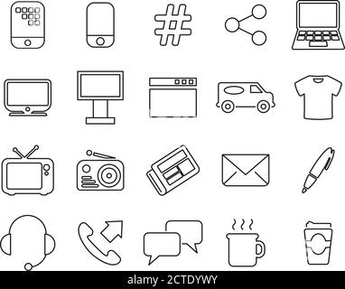 Advertising Media Icons Thin Line Set Big Stock Vector