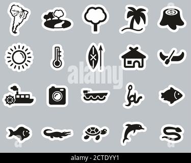 Amazon Rainforest Icons Black White Sticker Set Big Stock Vector Image Art Alamy