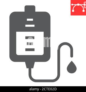 Blood transfusion glyph icon, aids and hiv, blood donation sign vector graphics, editable stroke solid icon, eps 10. Stock Vector