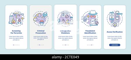 Biometrics usage onboarding mobile app page screen with concepts Stock Vector