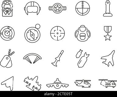 Air Force Icons Thin Line Set Big Stock Vector