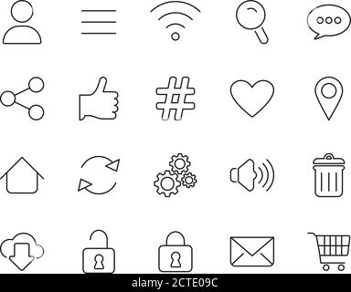 App Menu Icons Thin Line Set Big Stock Vector
