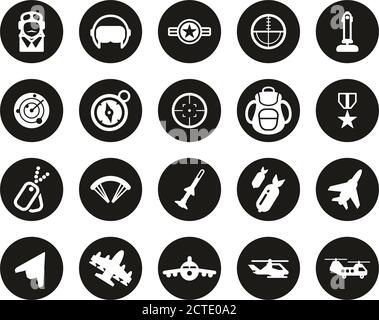 Air Force Icons White On Black Flat Design Circle Set Big Stock Vector