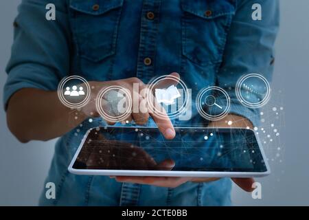 Businessman focused on case study. study online, e learning Stock Photo