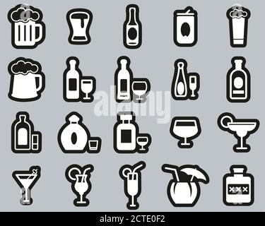 Alcoholic Drinks Icons White On Black Sticker Set Big Stock Vector