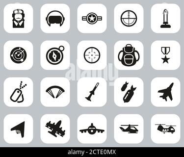 Air Force Icons Black & White Flat Design Set Big Stock Vector
