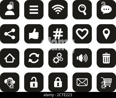 App Menu Icons White On Black Flat Design Set Big Stock Vector
