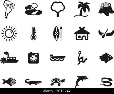 Amazon Rainforest Icons Black & White Set Big Stock Vector