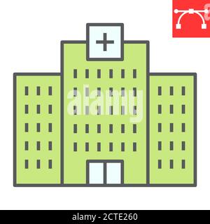 Hospital color line icon, AIDS and building, AIDS center sign vector graphics, editable stroke filled outline icon, eps 10. Stock Vector