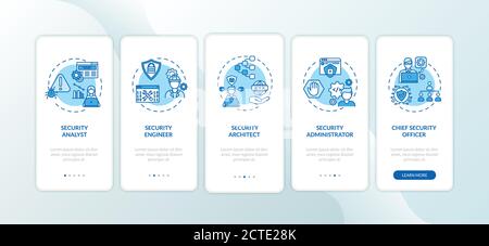 Cybersecurity jobs onboarding mobile app page screen with concepts Stock Vector